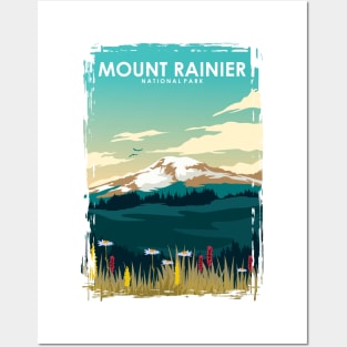 Mount Rainer National Park Travel Art Posters and Art